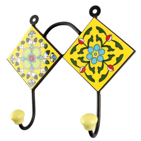 Yellow Floral Ceramic Tile Hook Online